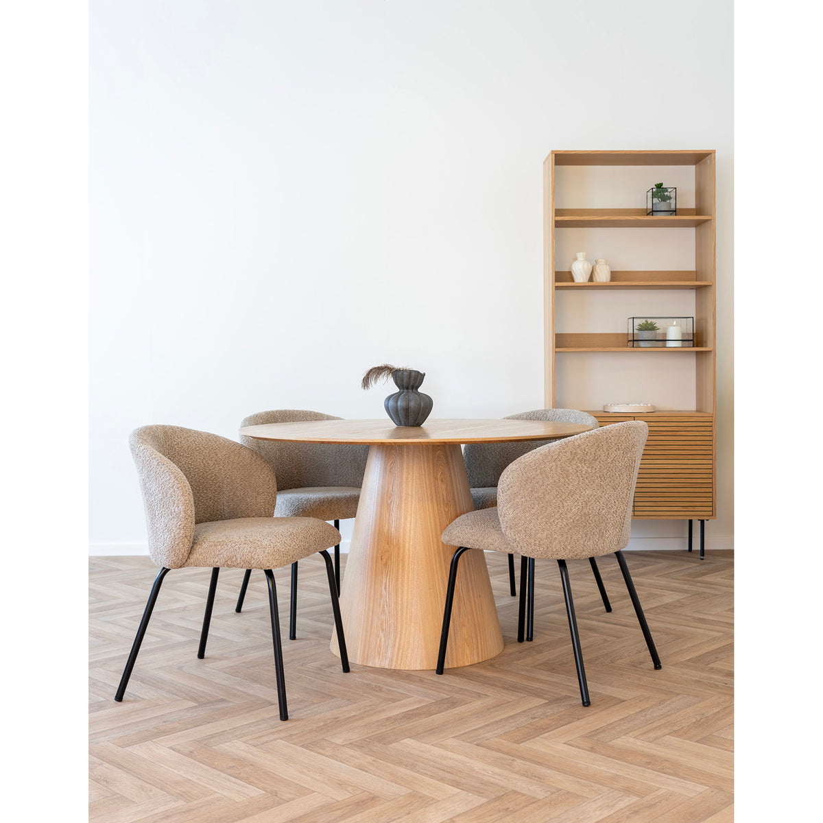 Scaun de dining, bouclé, bej, picioare negre, HN1266