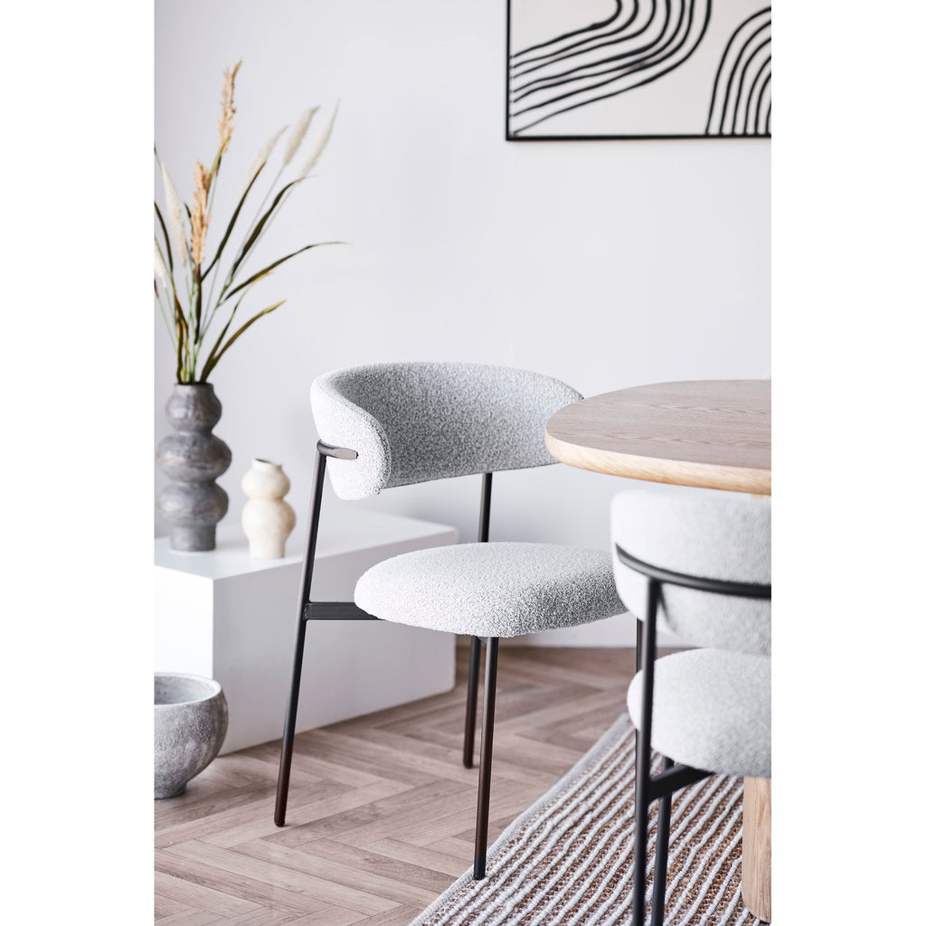 Scaun de dining, bouclé, nisipiu, picioare negre, HN1267