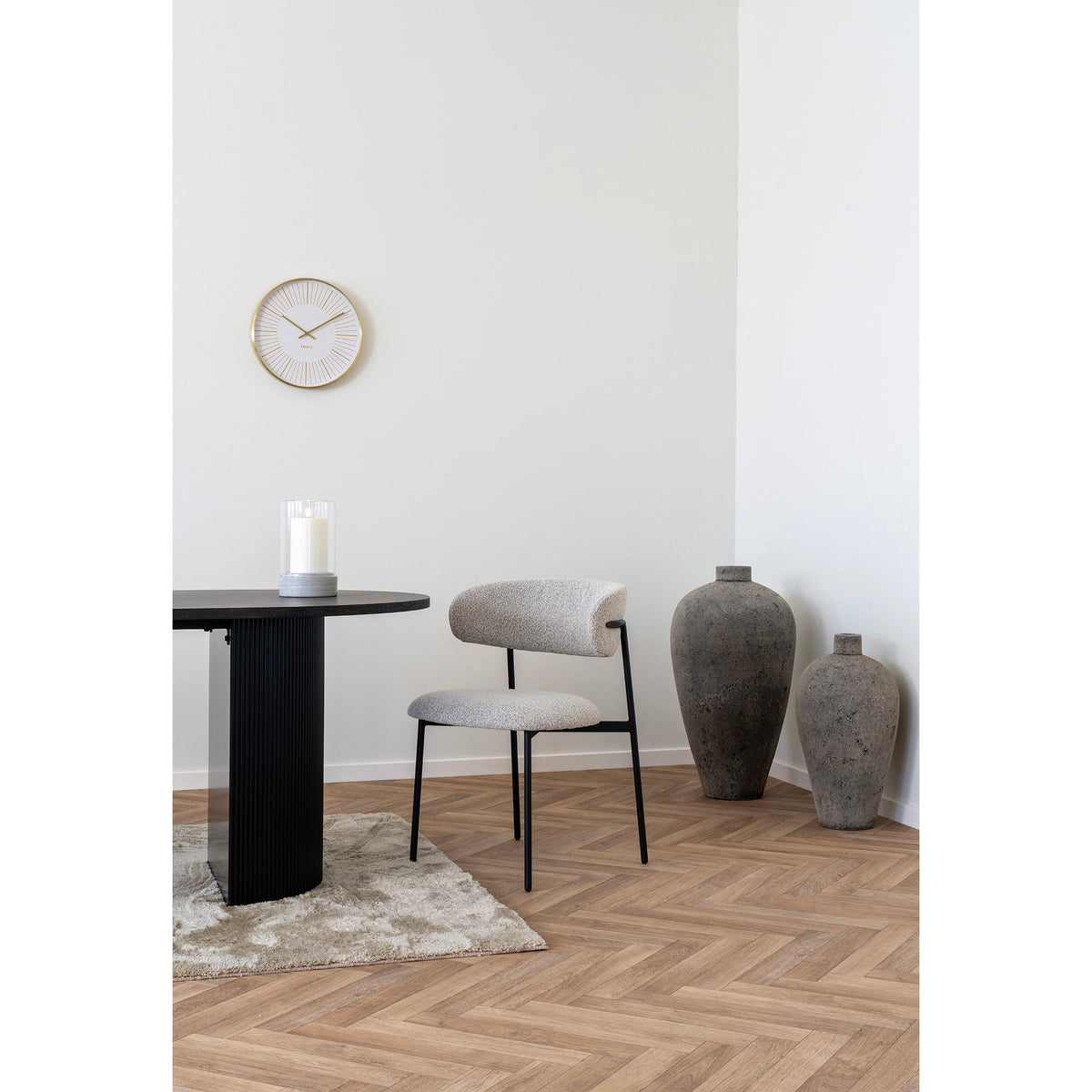 Scaun de dining, bouclé, nisipiu, picioare negre, HN1267