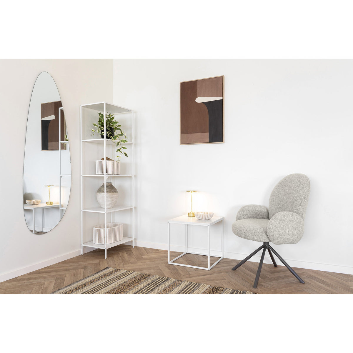 Scaun de dining rotativ, cotiere, bouclé, nisipiu, picioare gri, HN1267