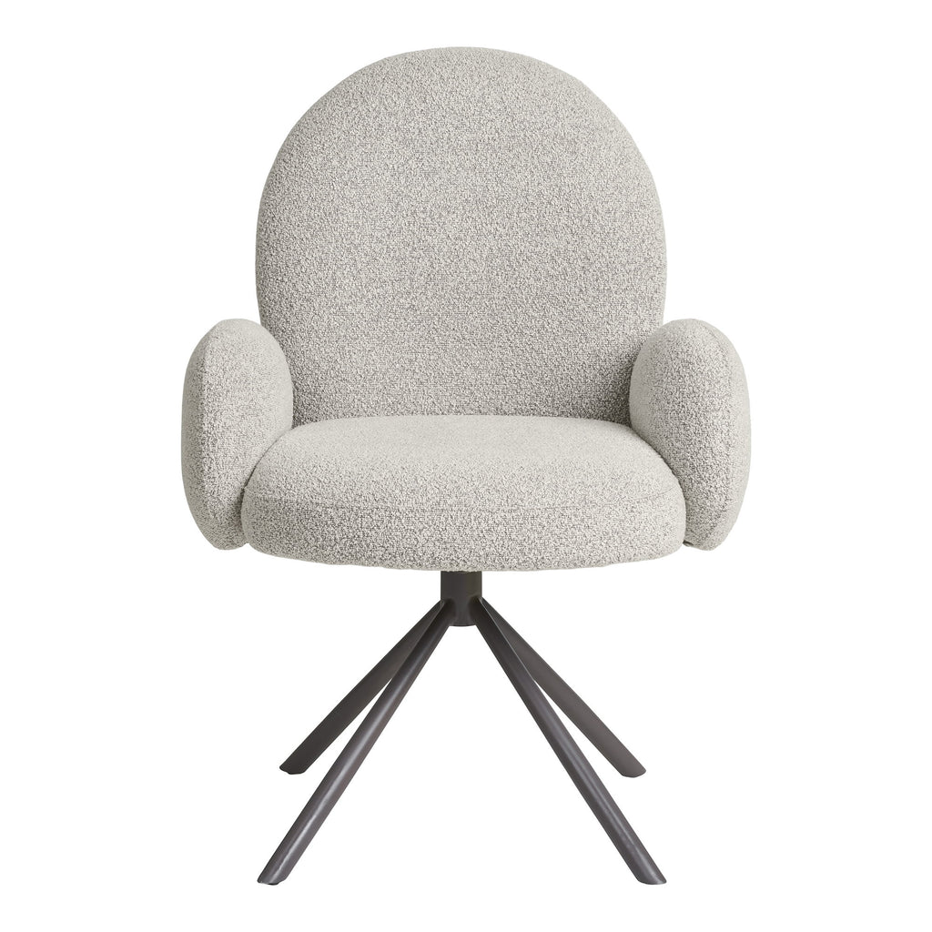 Scaun de dining rotativ, cotiere, bouclé, nisipiu, picioare gri, HN1267