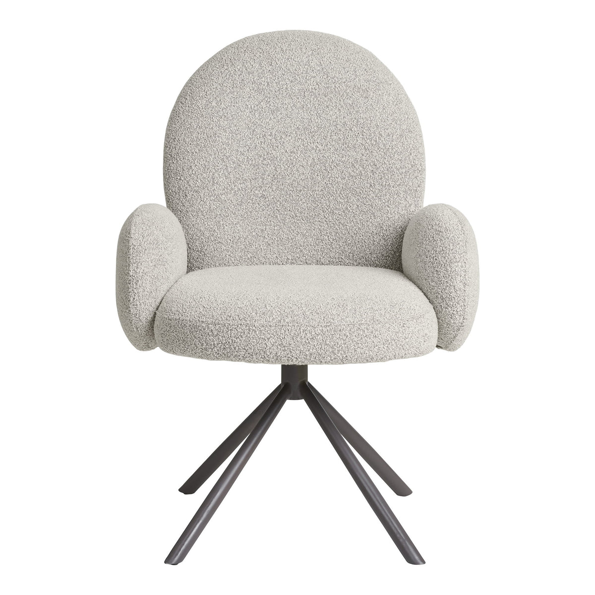 Scaun de dining rotativ, cotiere, bouclé, nisipiu, picioare gri, HN1267