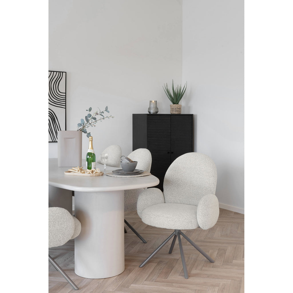 Scaun de dining rotativ, cotiere, bouclé, nisipiu, picioare gri, HN1267