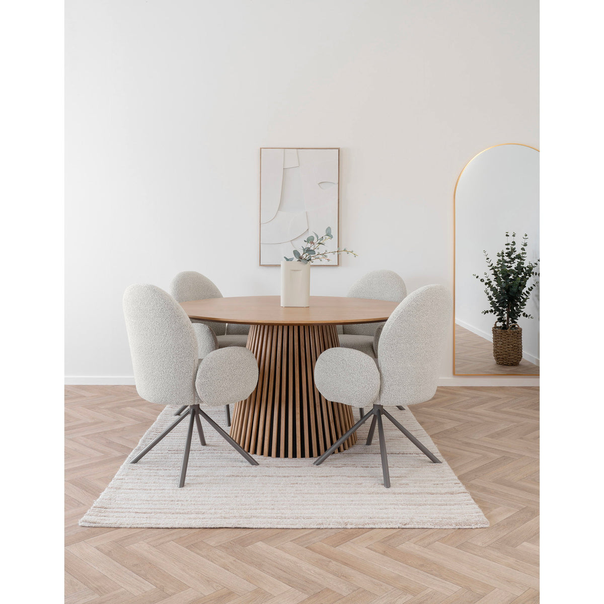 Scaun de dining rotativ, cotiere, bouclé, nisipiu, picioare gri, HN1267