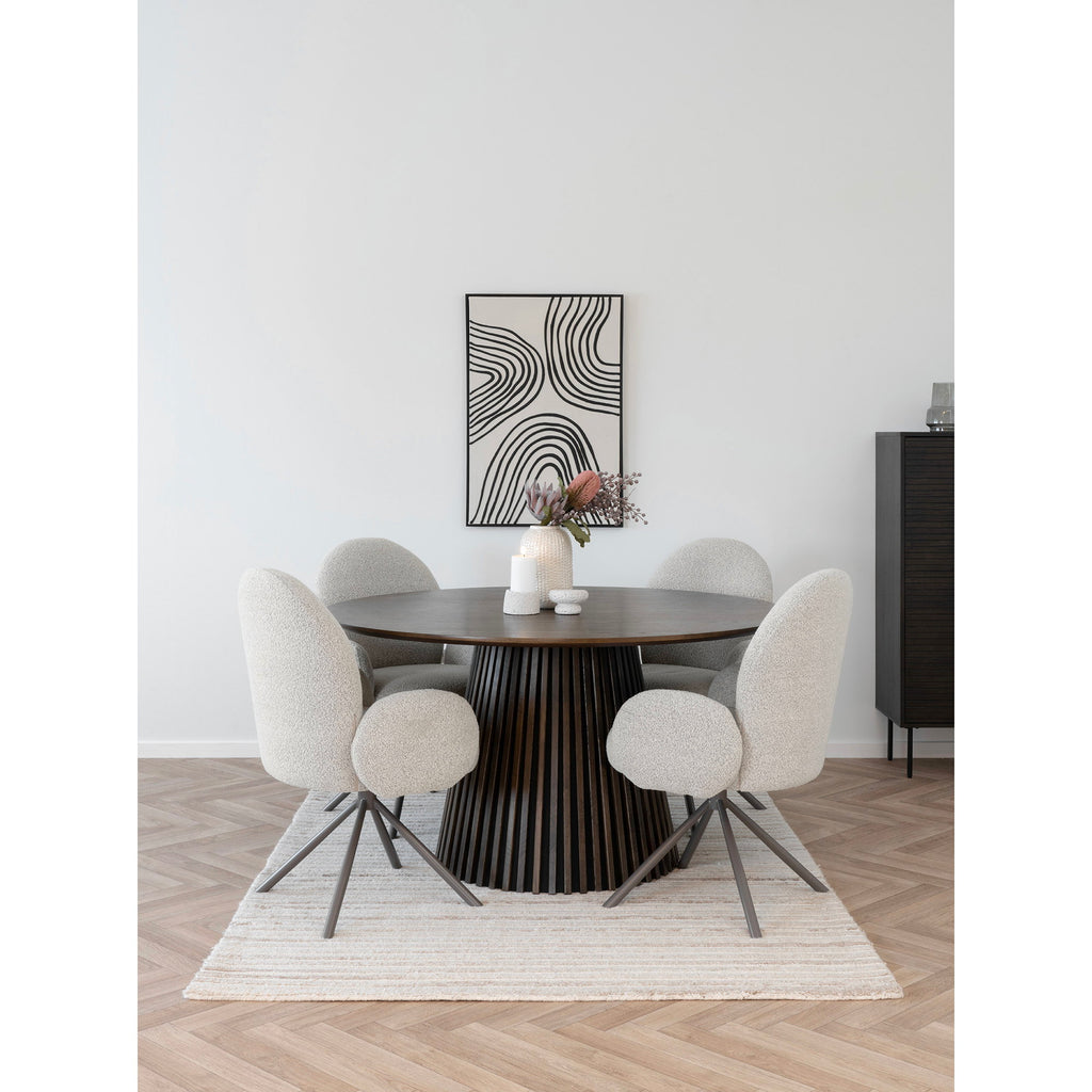 Scaun de dining rotativ, cotiere, bouclé, nisipiu, picioare gri, HN1267