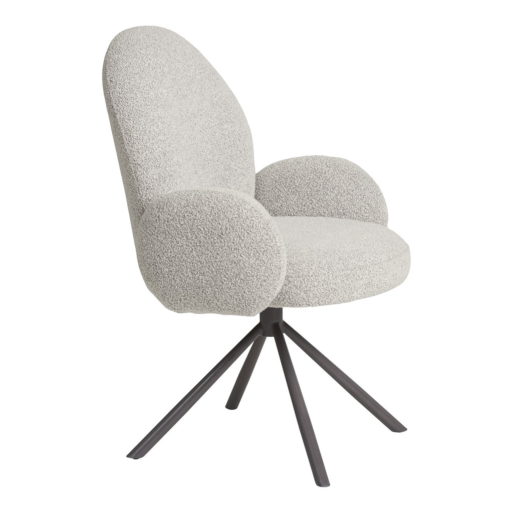 Scaun de dining rotativ, cotiere, bouclé, nisipiu, picioare gri, HN1267
