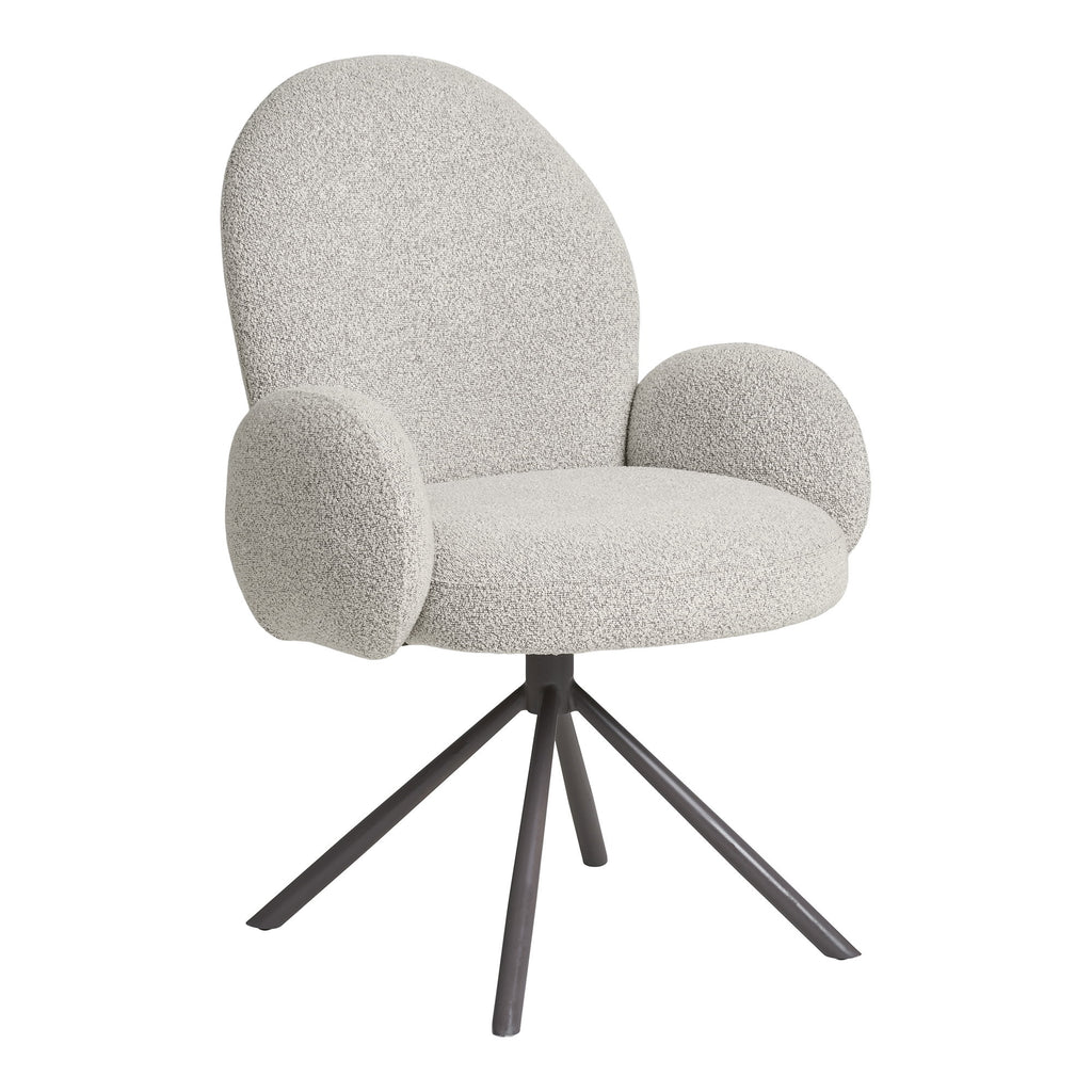 Scaun de dining rotativ, cotiere, bouclé, nisipiu, picioare gri, HN1267