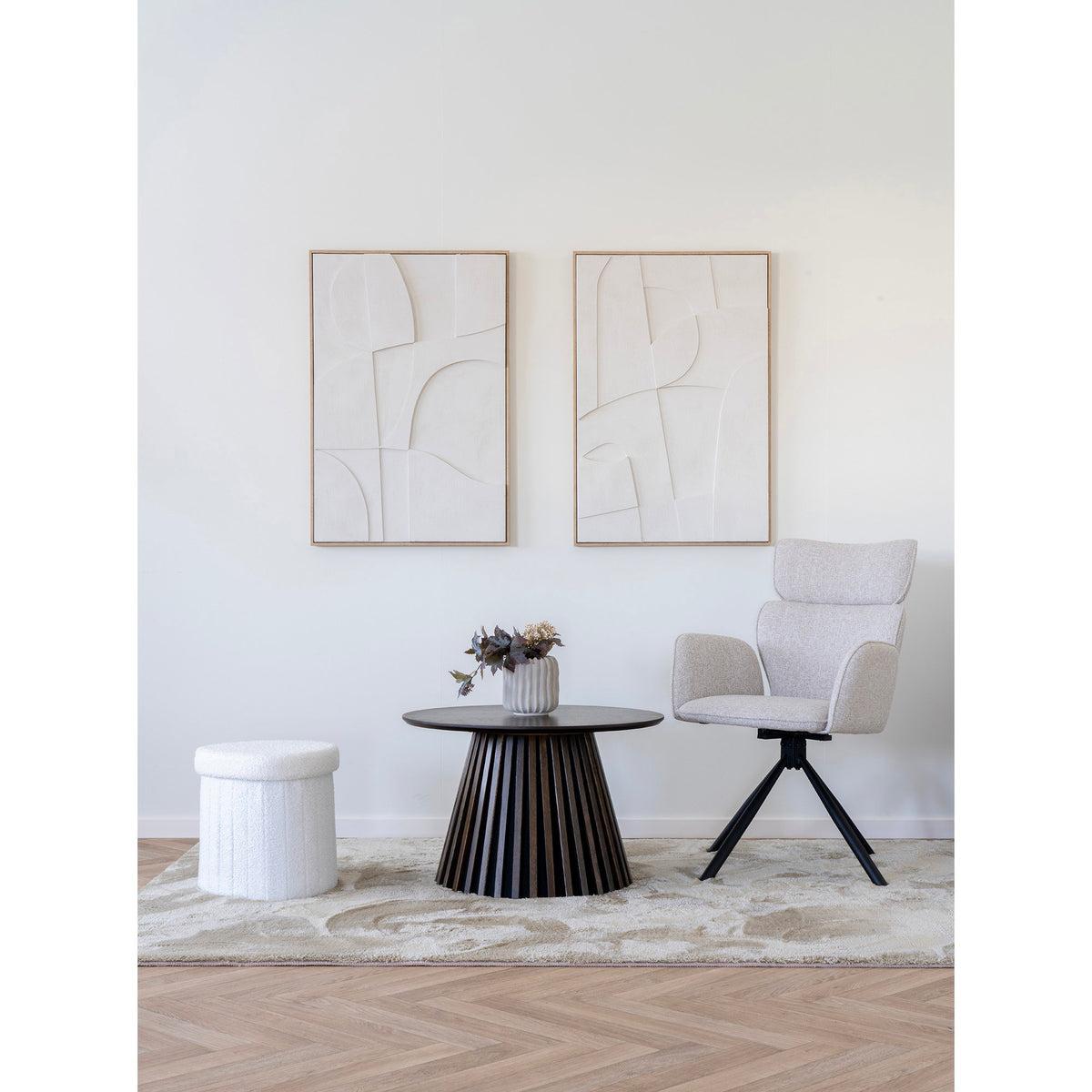 Scaun de dining rotativ, nisipiu, picioare negre, HN1279