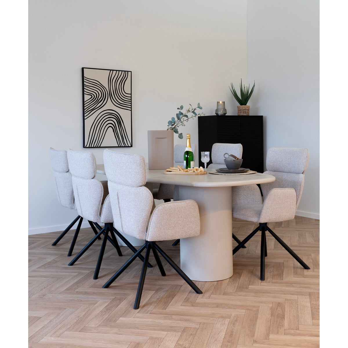 Scaun de dining rotativ, nisipiu, picioare negre, HN1279