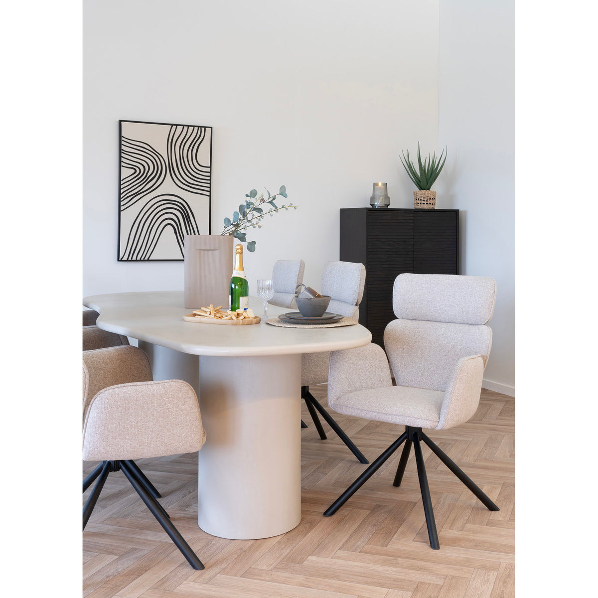 Scaun de dining rotativ, nisipiu, picioare negre, HN1279