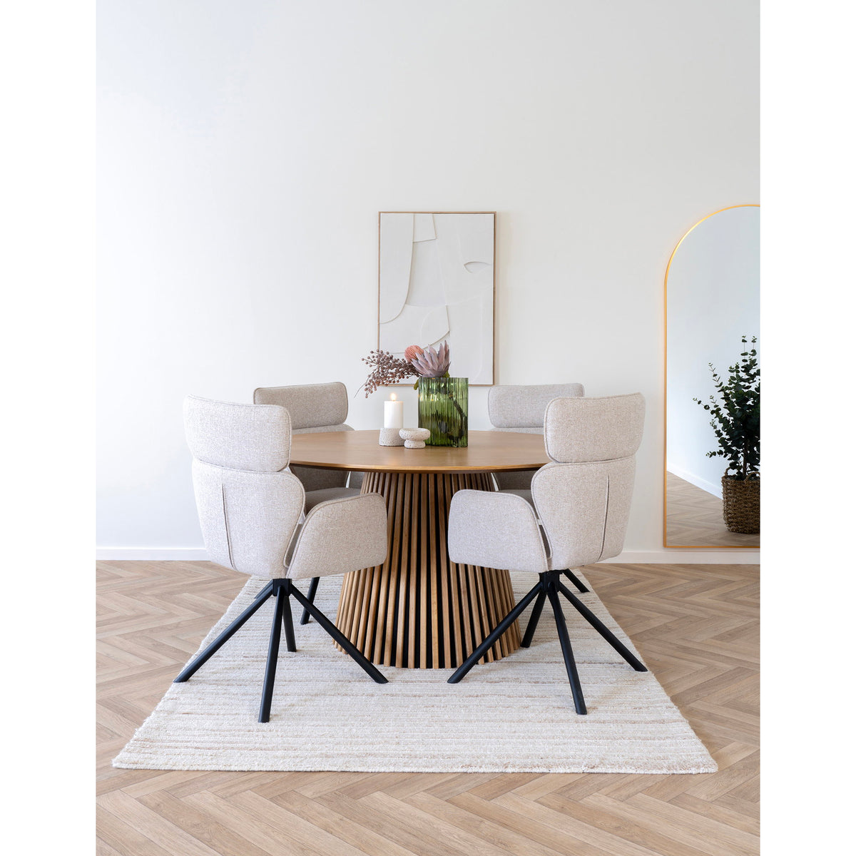 Scaun de dining rotativ, nisipiu, picioare negre, HN1279