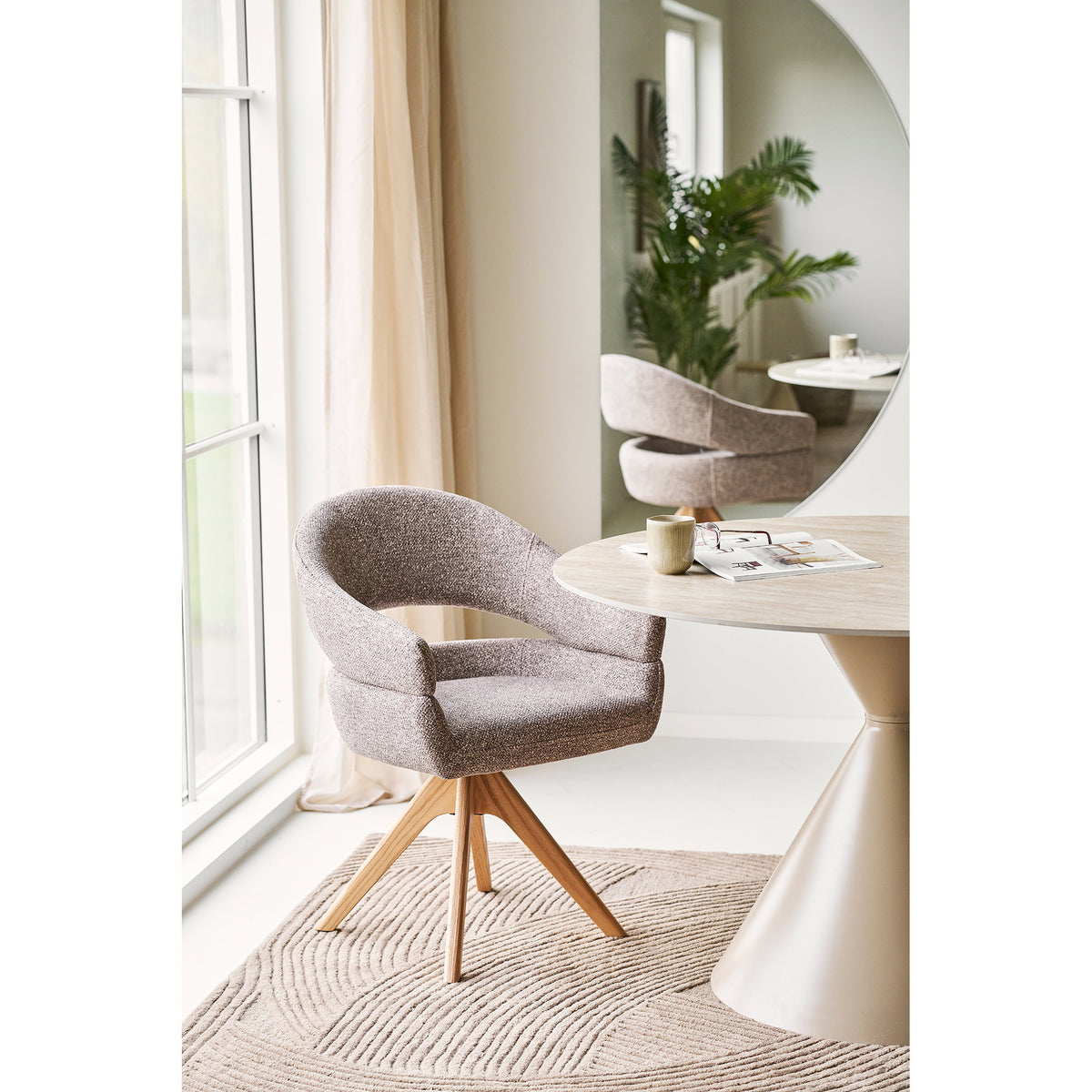 Scaun de dining rotativ, maro, picioare din stejar natur, HN1323