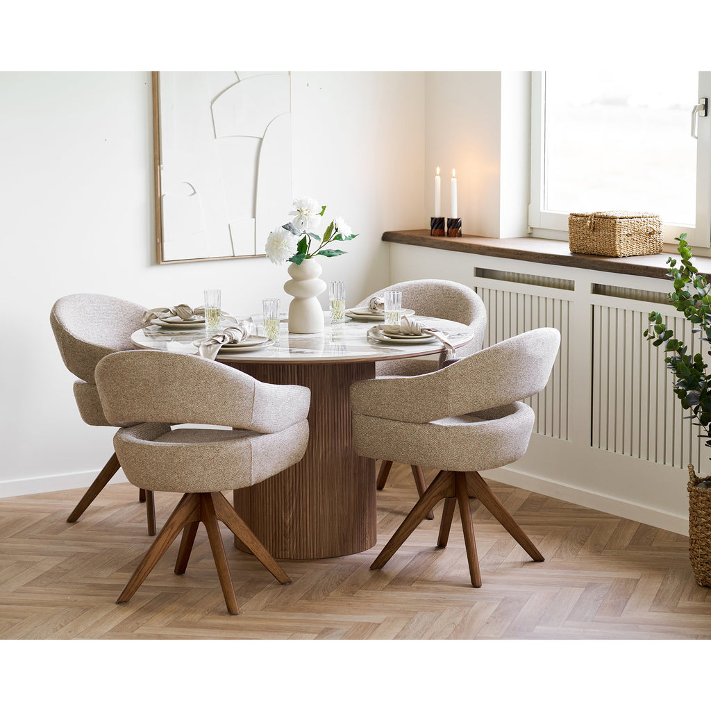 Scaun de dining rotativ, nisipiu melanj, picioare din stejar maro, HN1317
