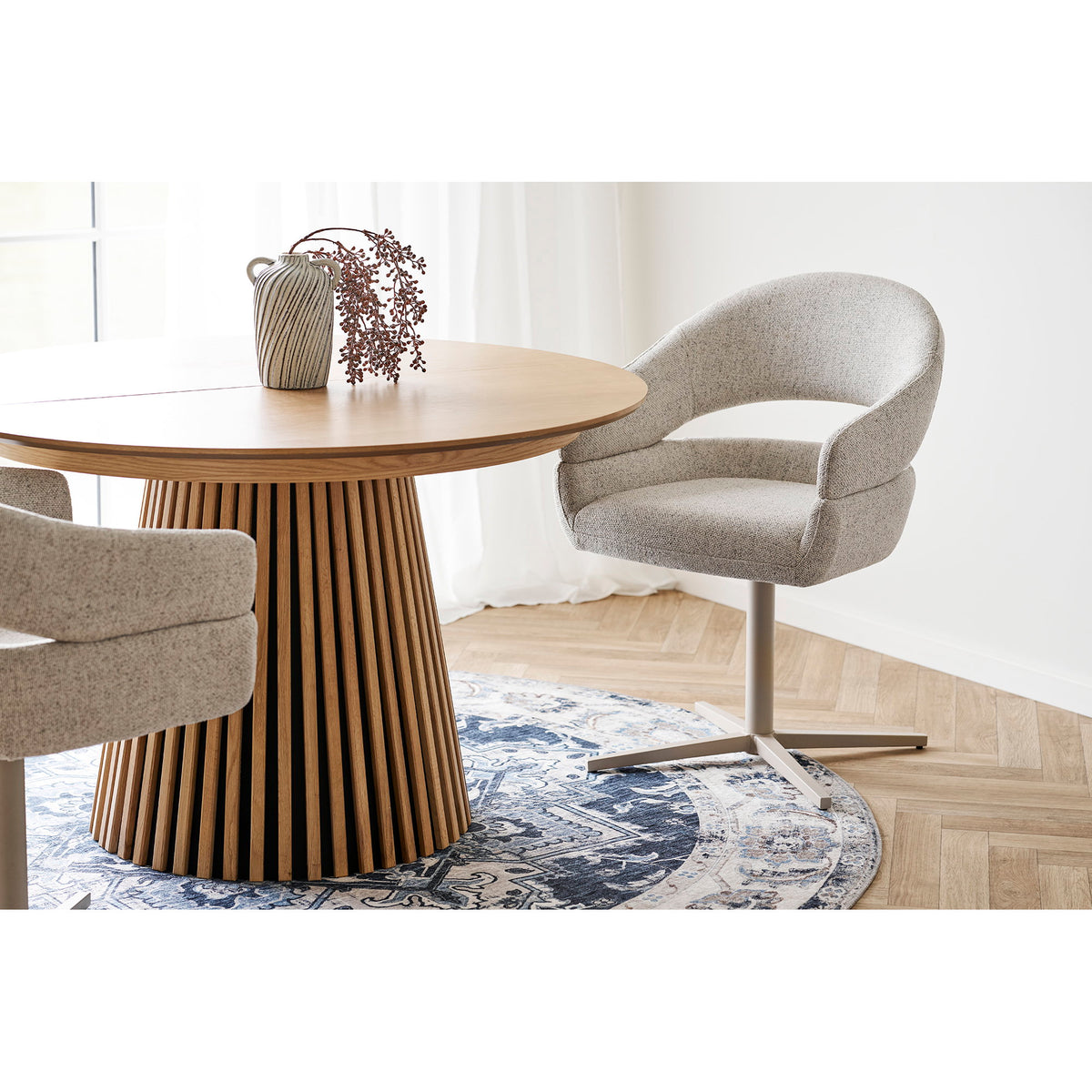 Scaun de dining rotativ, bej melanj, picioare nisipii, HN1015