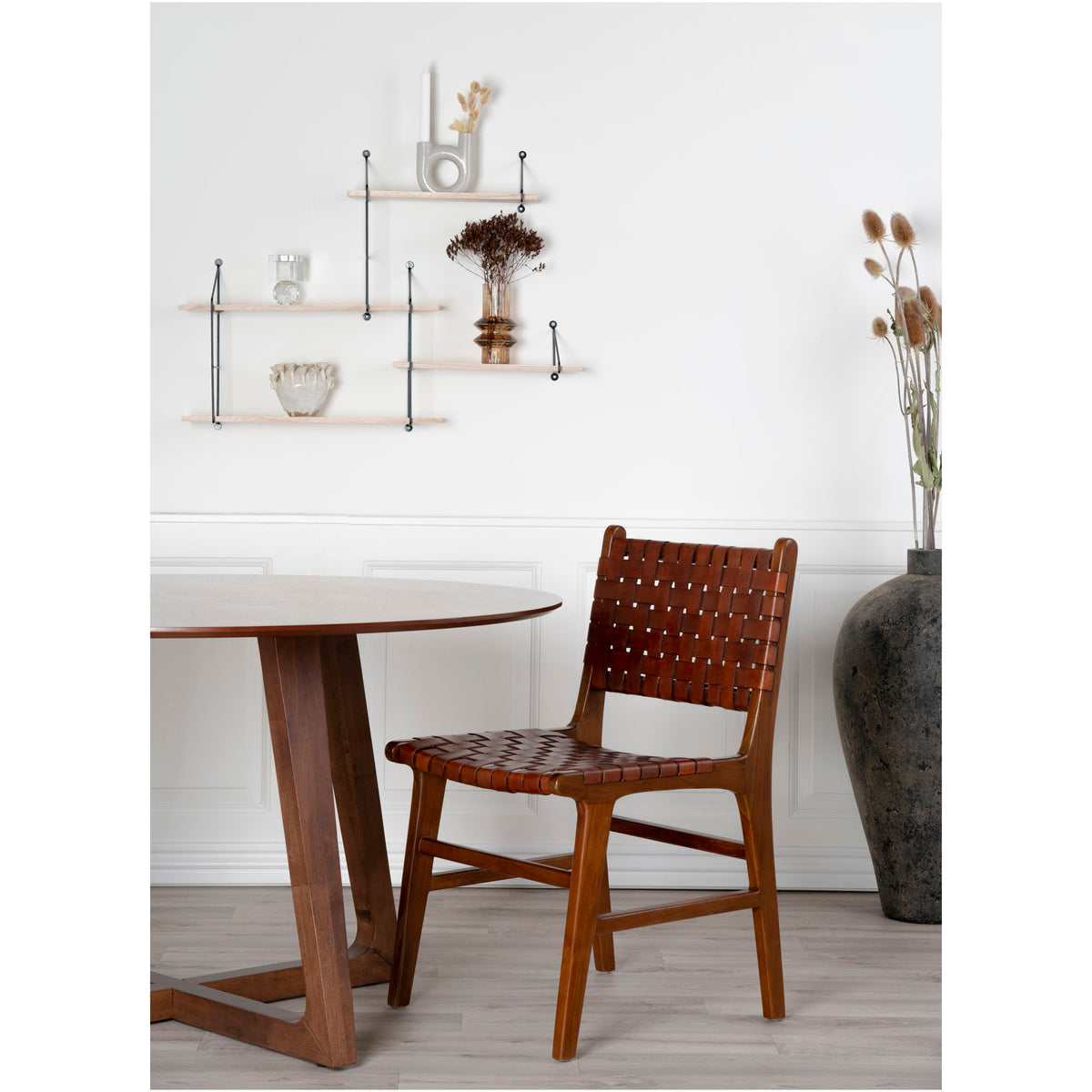 Scaun de dining, piele, maro, picioare din tec