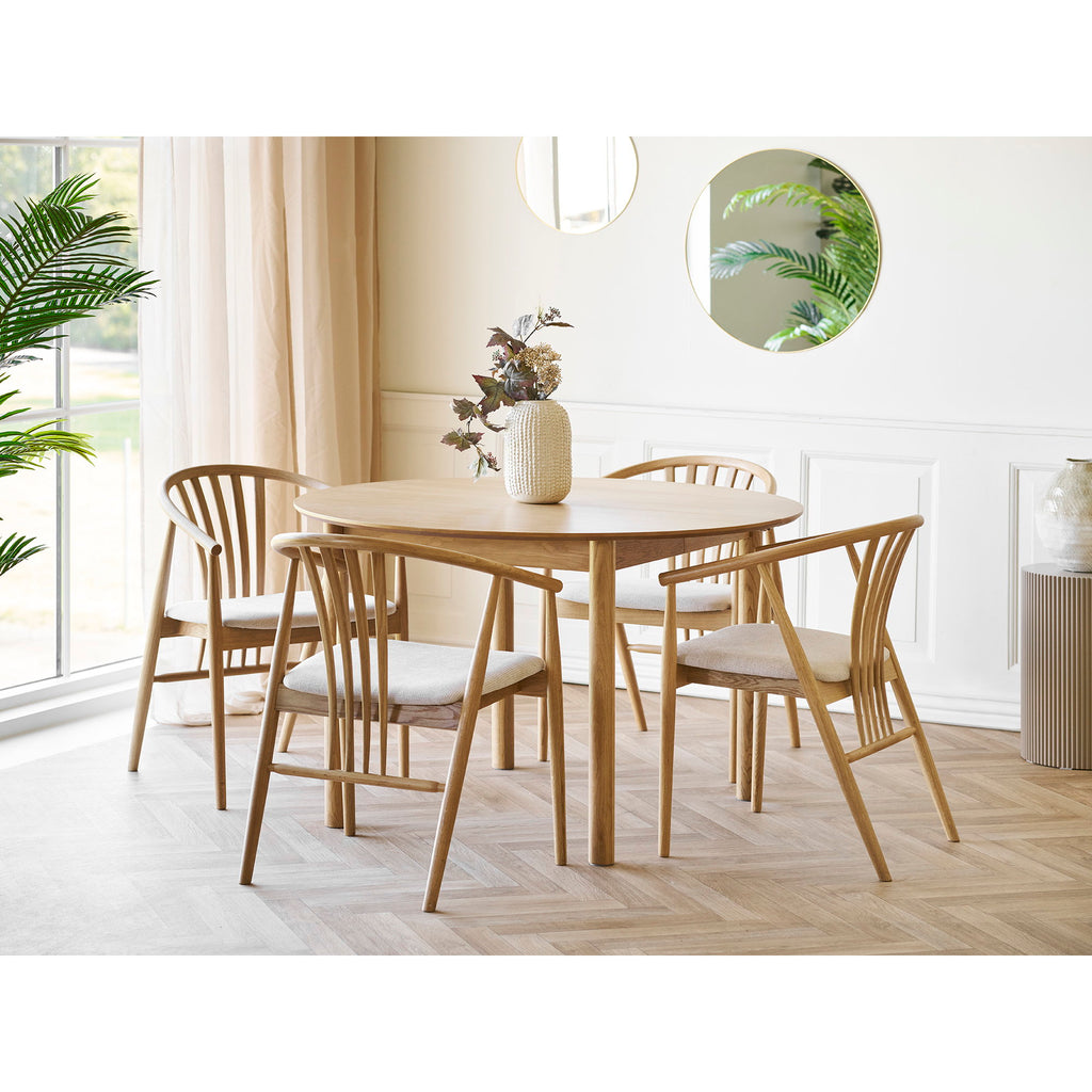 Scaun de dining, lemn de stejar, șezut din material textil, natur/nisipiu, HN1286