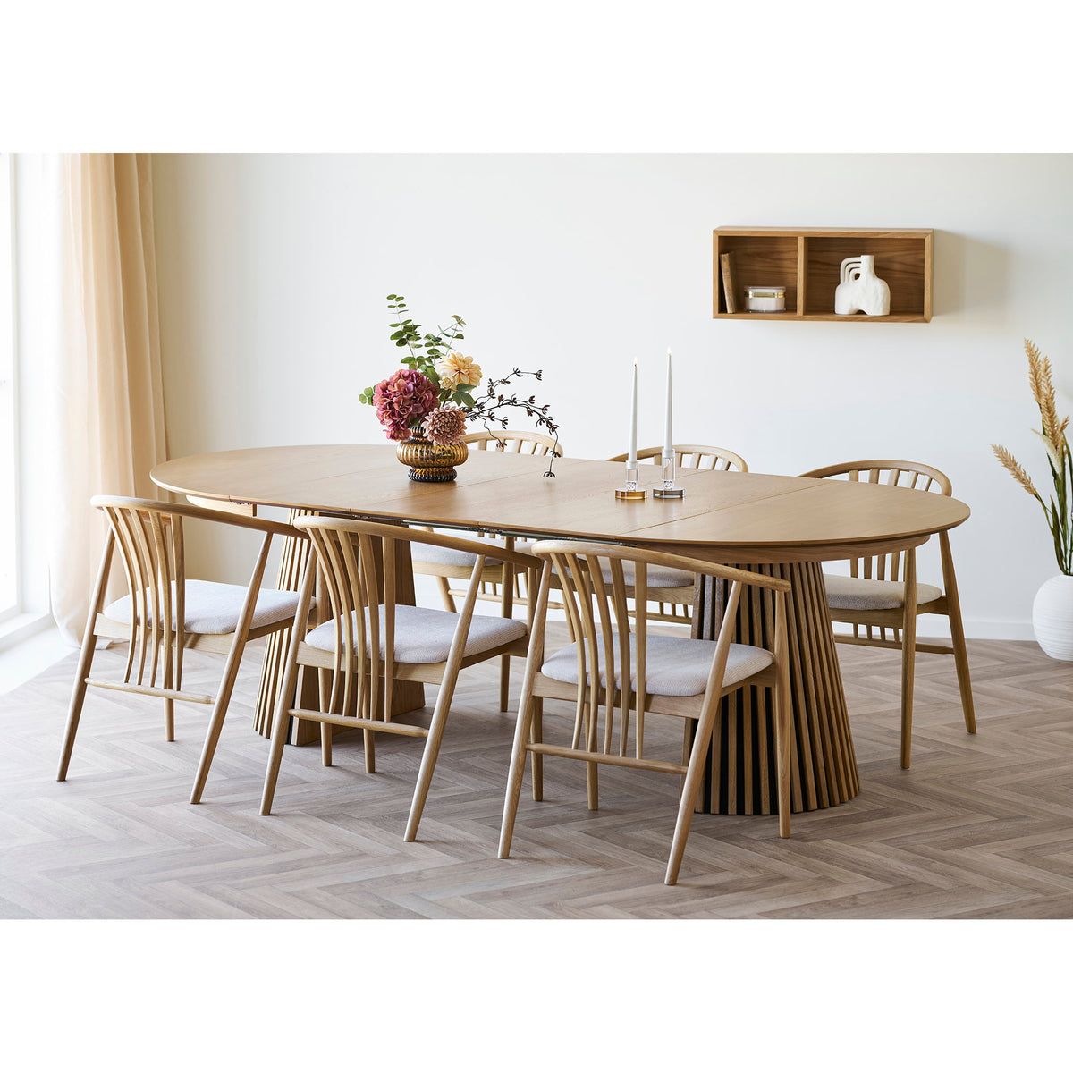 Scaun de dining, lemn de stejar, șezut din material textil, natur/nisipiu, HN1286