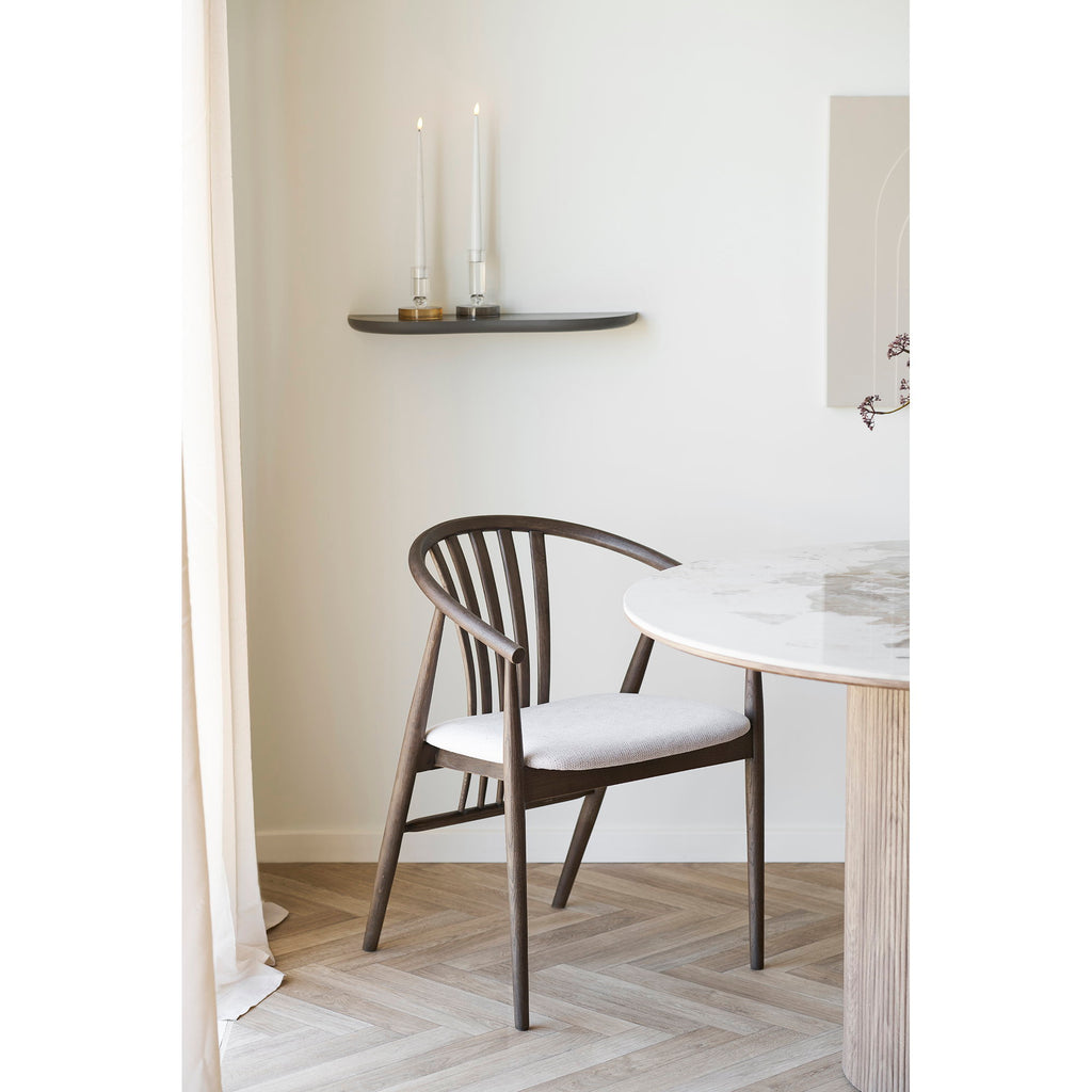 Scaun de dining, lemn de stejar, șezut din material textil, fumuriu/nisipiu, HN1286
