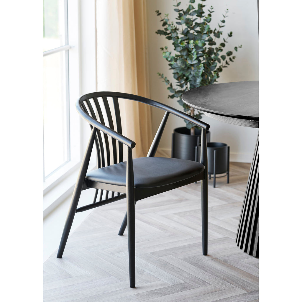 Scaun de dining, lemn de stejar, șezut din piele sintetică PU, negru, HN1219