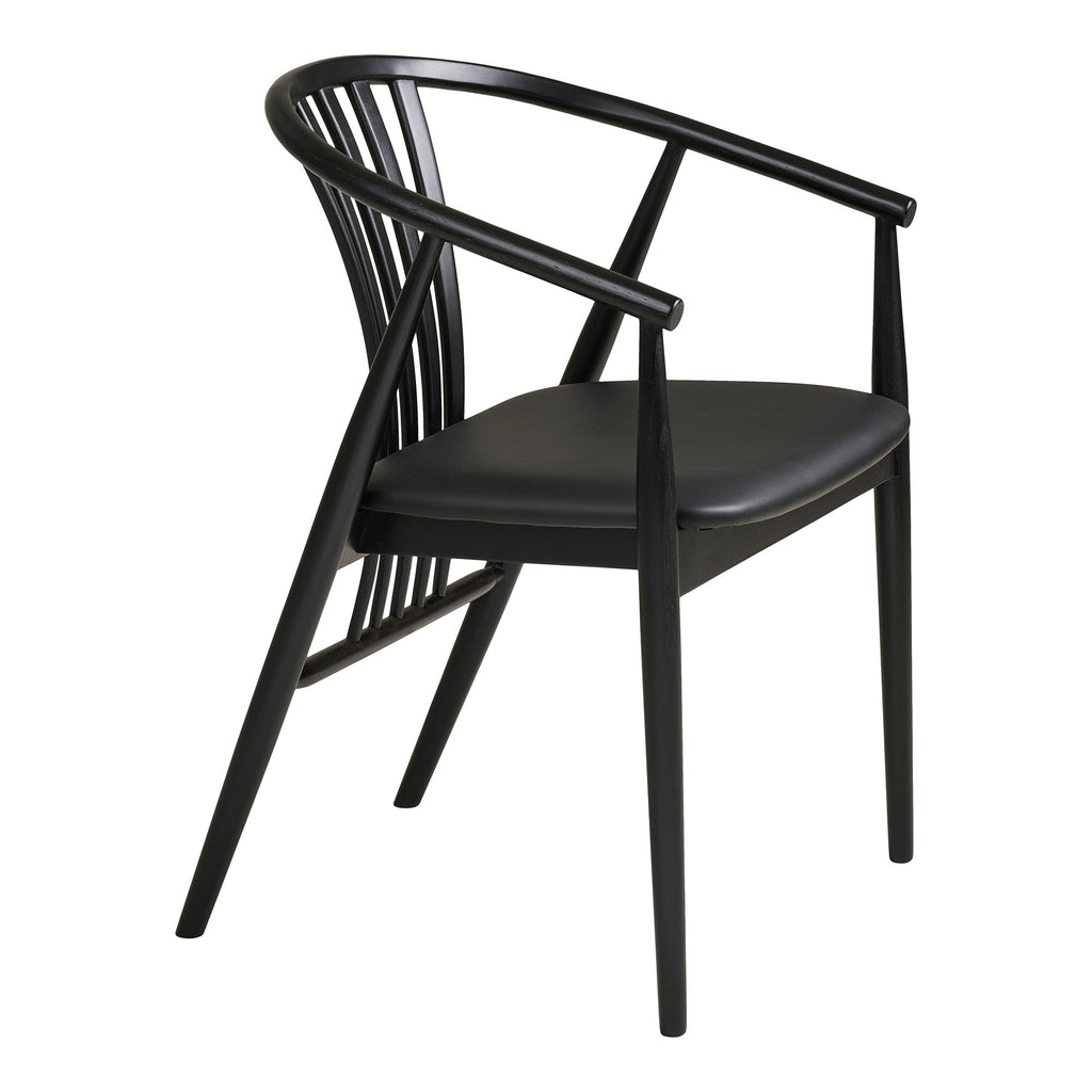 Scaun de dining, lemn de stejar, șezut din piele sintetică PU, negru, HN1219