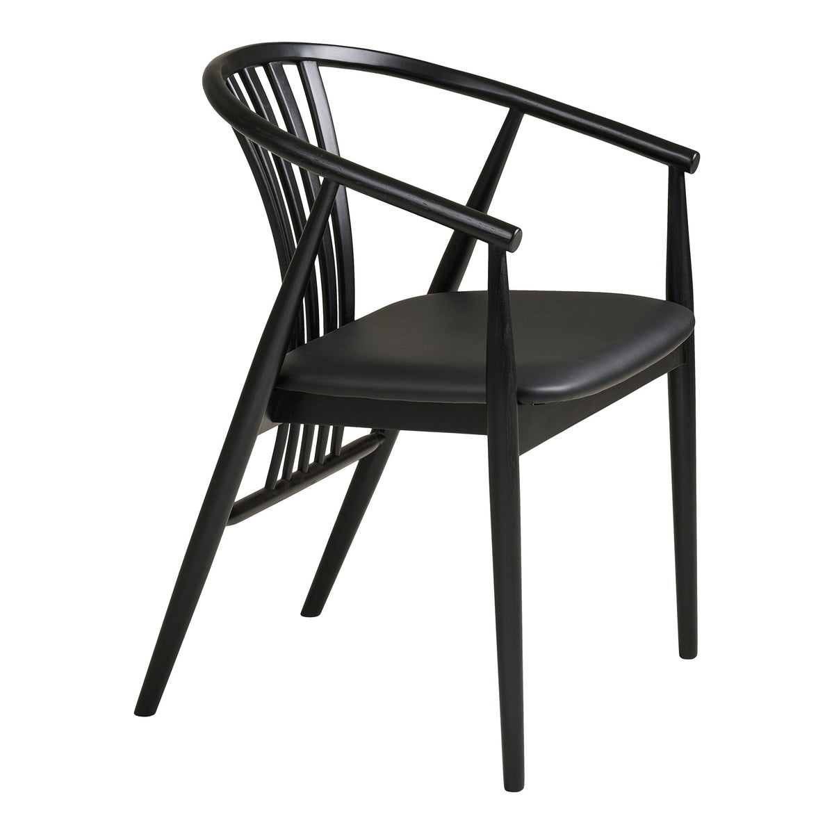 Scaun de dining, lemn de stejar, șezut din piele sintetică PU, negru, HN1219