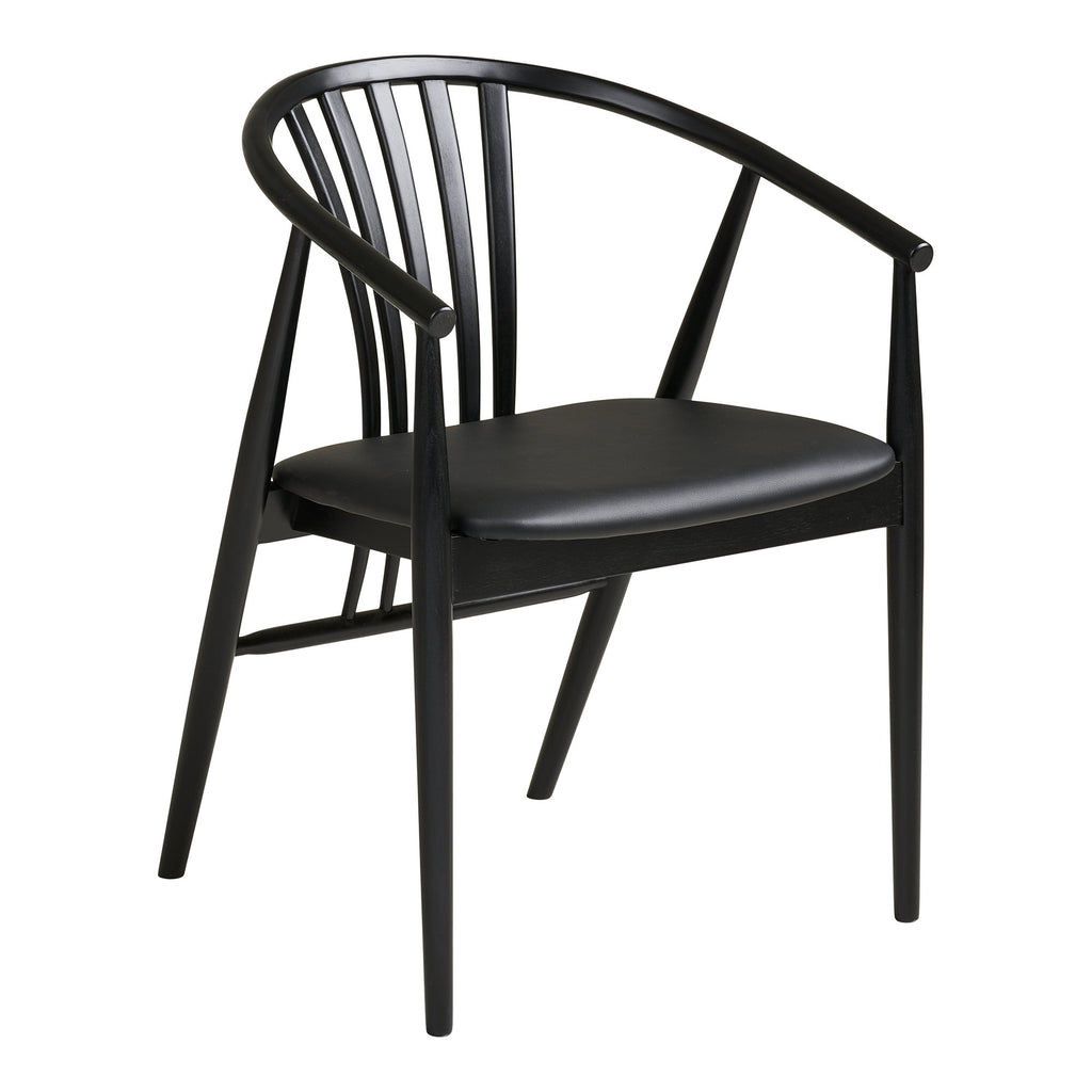 Scaun de dining, lemn de stejar, șezut din piele sintetică PU, negru, HN1219