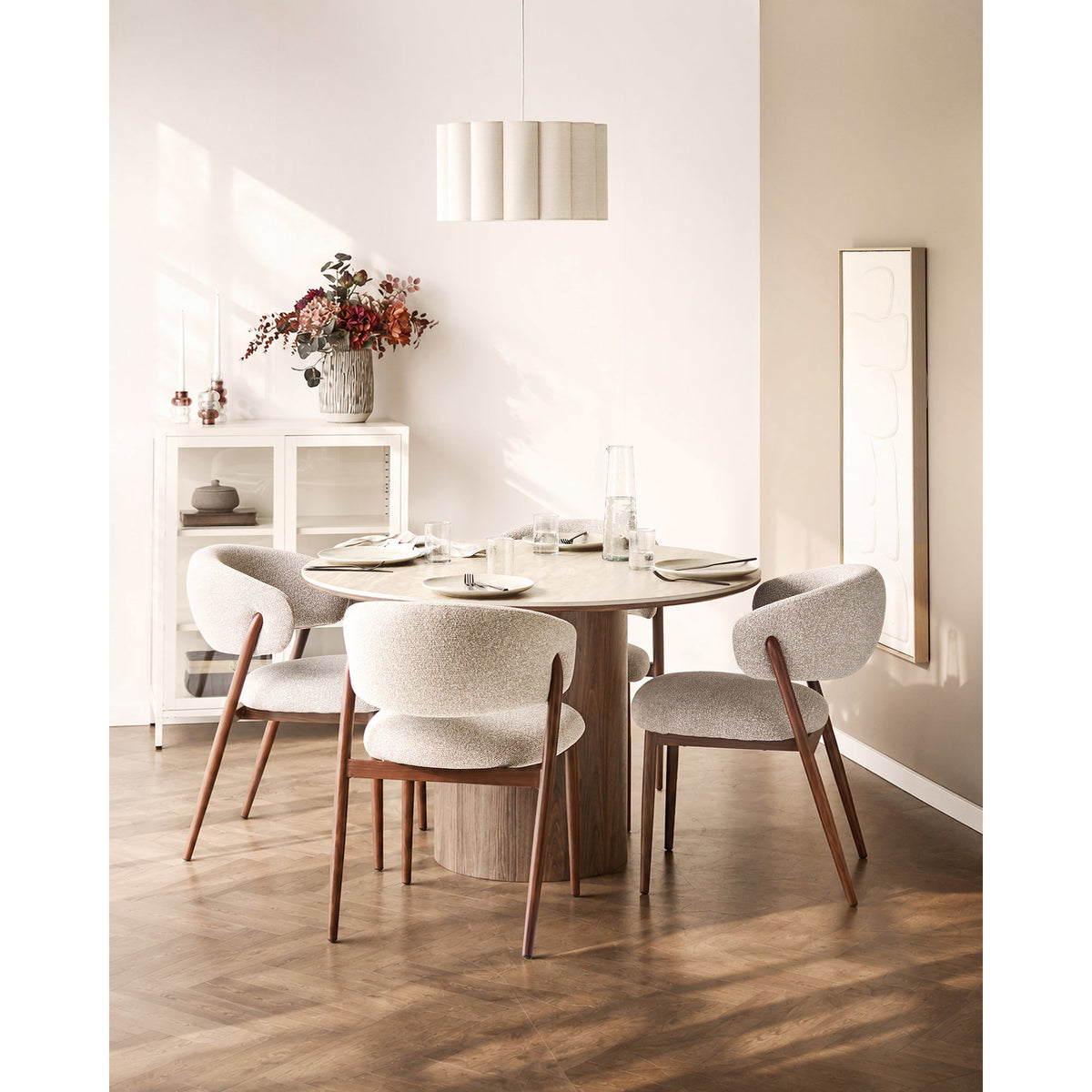 Scaun de dining, nisipiu, picioare cu aspect de lemn, maro închis, HN1322