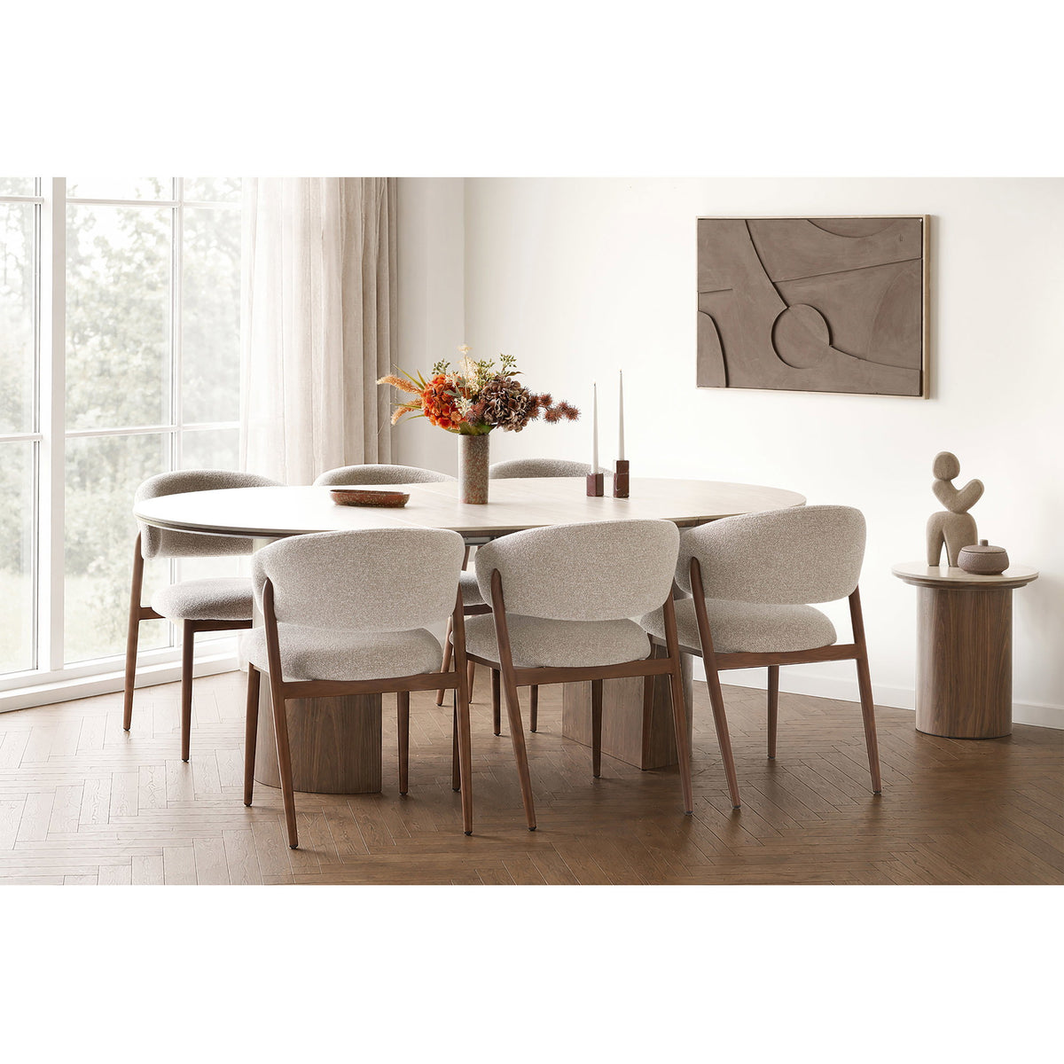 Scaun de dining, nisipiu, picioare cu aspect de lemn, maro închis, HN1322