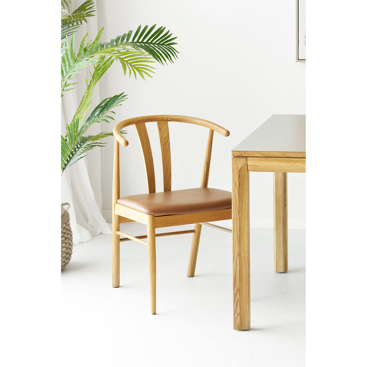 Scaun de dining, stejar/piele sintetică PU, natur/maro, HN1218
