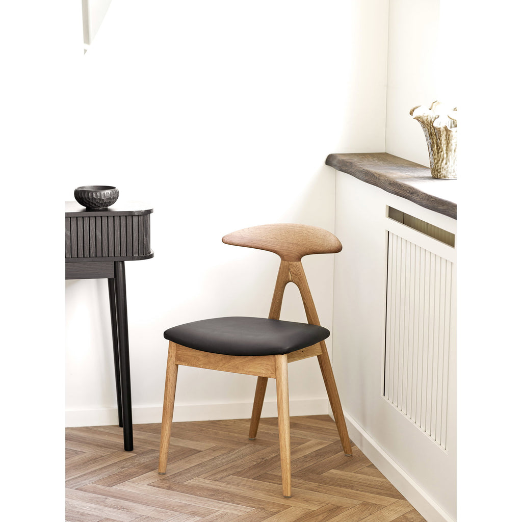 Scaun de dining, stejar/piele sintetică PU, natur/negru