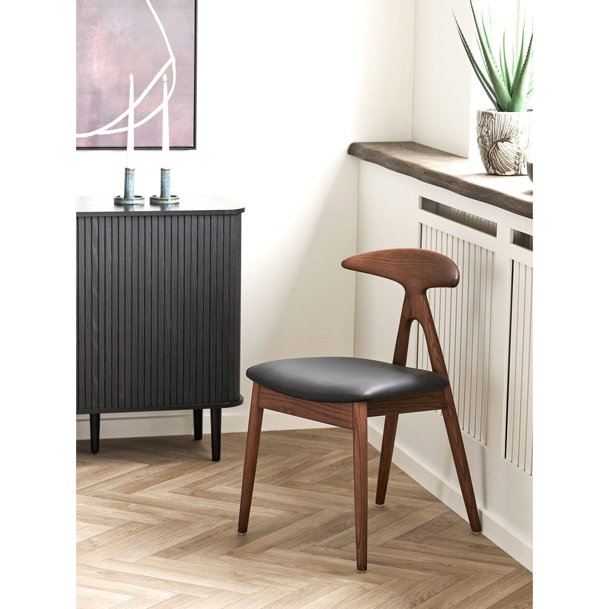 Scaun de dining, frasin/piele sintetică PU, maro închis/negru, HN1200
