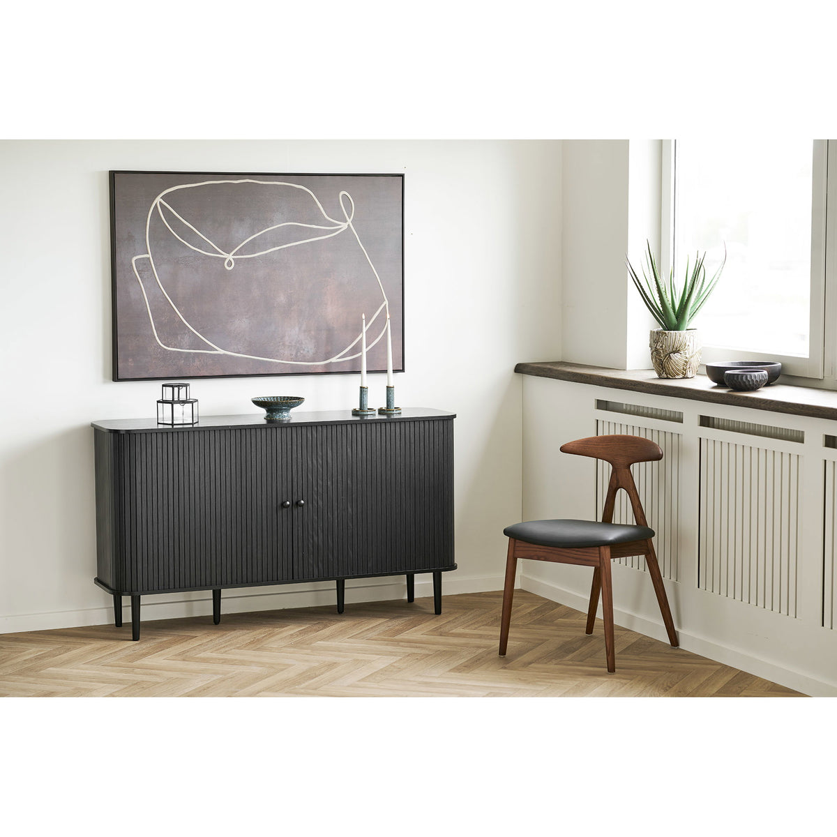 Scaun de dining, frasin/piele sintetică PU, maro închis/negru, HN1200