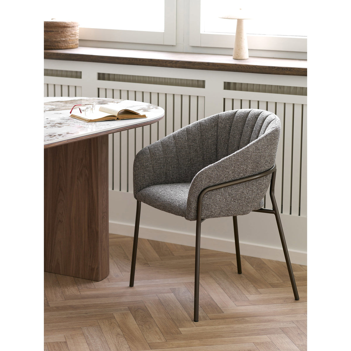 Scaun de dining, gri închis, picioare gri metalic, HN1353