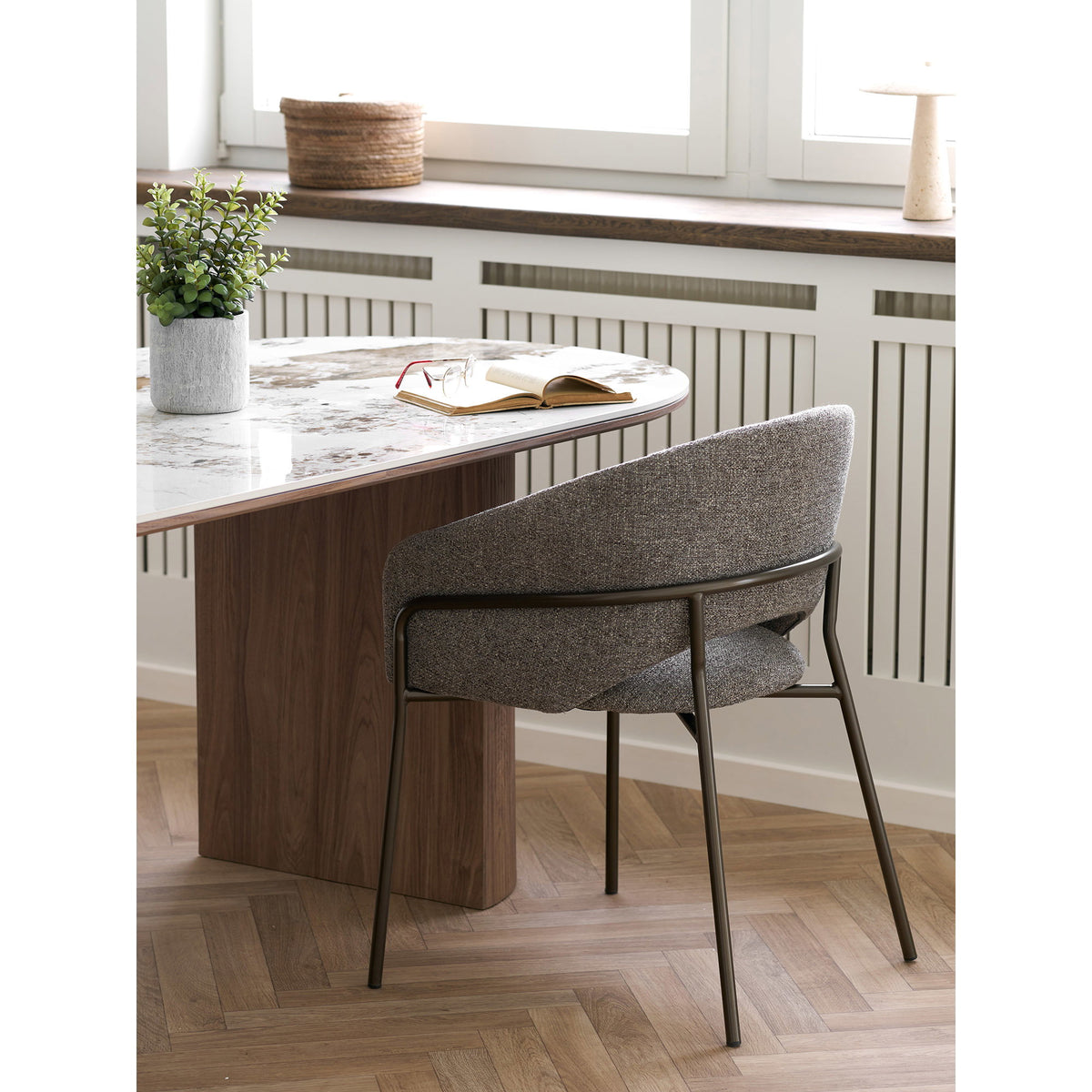 Scaun de dining, gri închis, picioare gri metalic, HN1353
