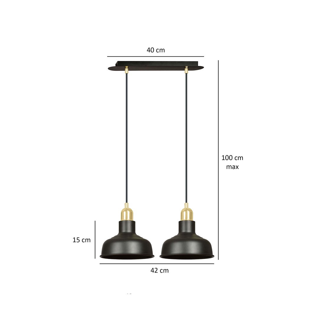 Lampa suspendata metalica neagra stil loft 2 lumini Ibor