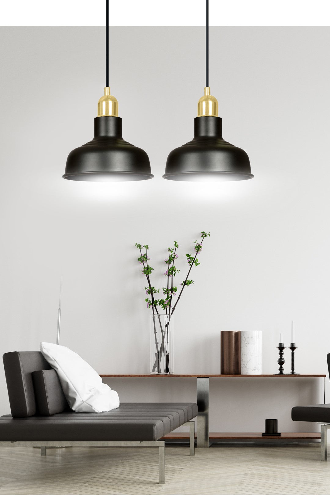Lampa suspendata metalica neagra stil loft 2 lumini Ibor