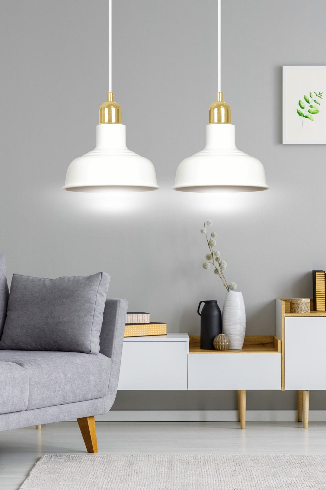 Lampa suspendata metalica alba stil loft 2 lumini Ibor