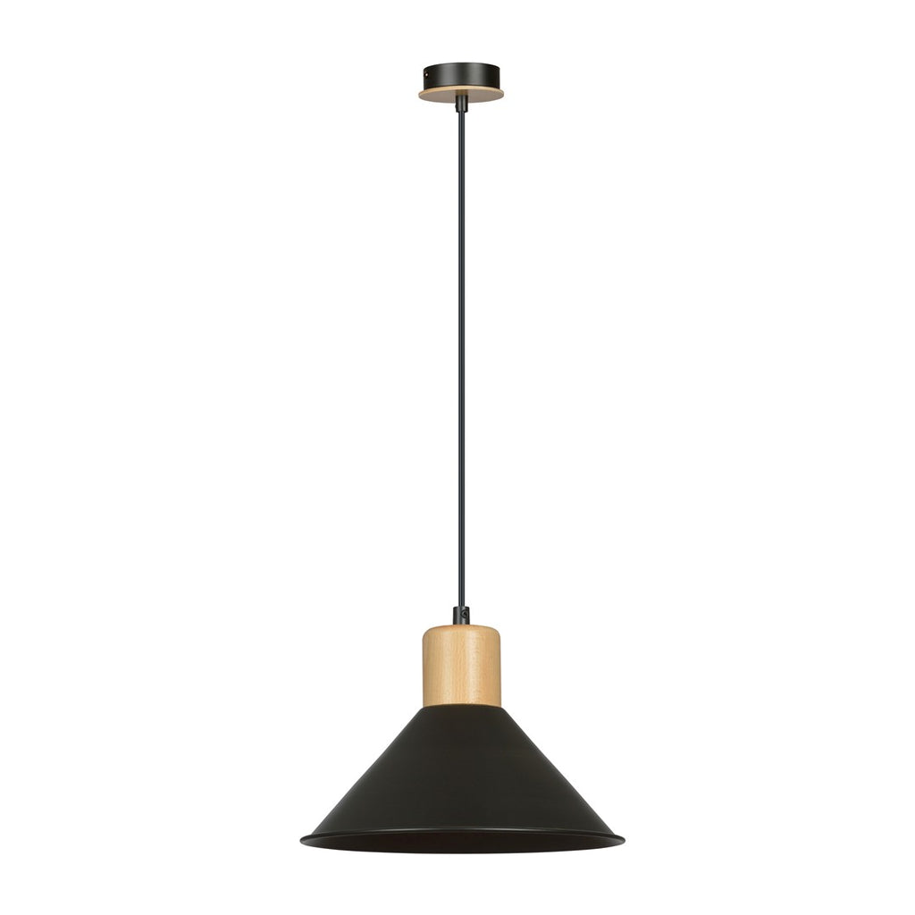 Lampa suspendata conica neagra cu accente de lemn Rowen