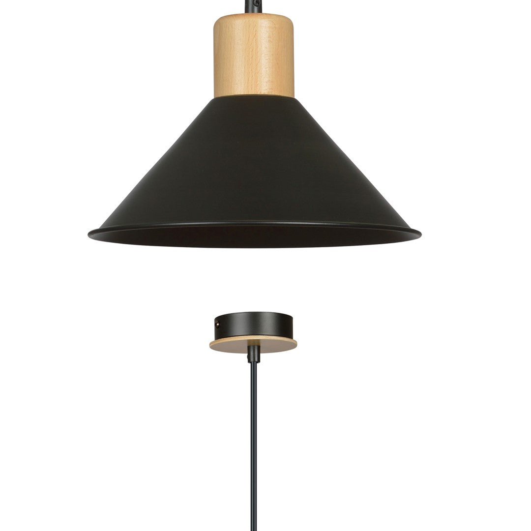 Lampa suspendata conica neagra cu accente de lemn Rowen