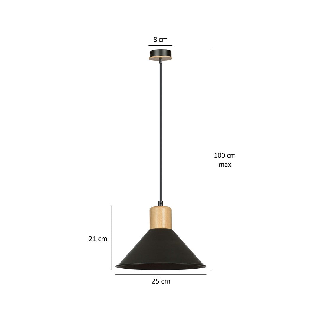 Lampa suspendata conica neagra cu accente de lemn Rowen