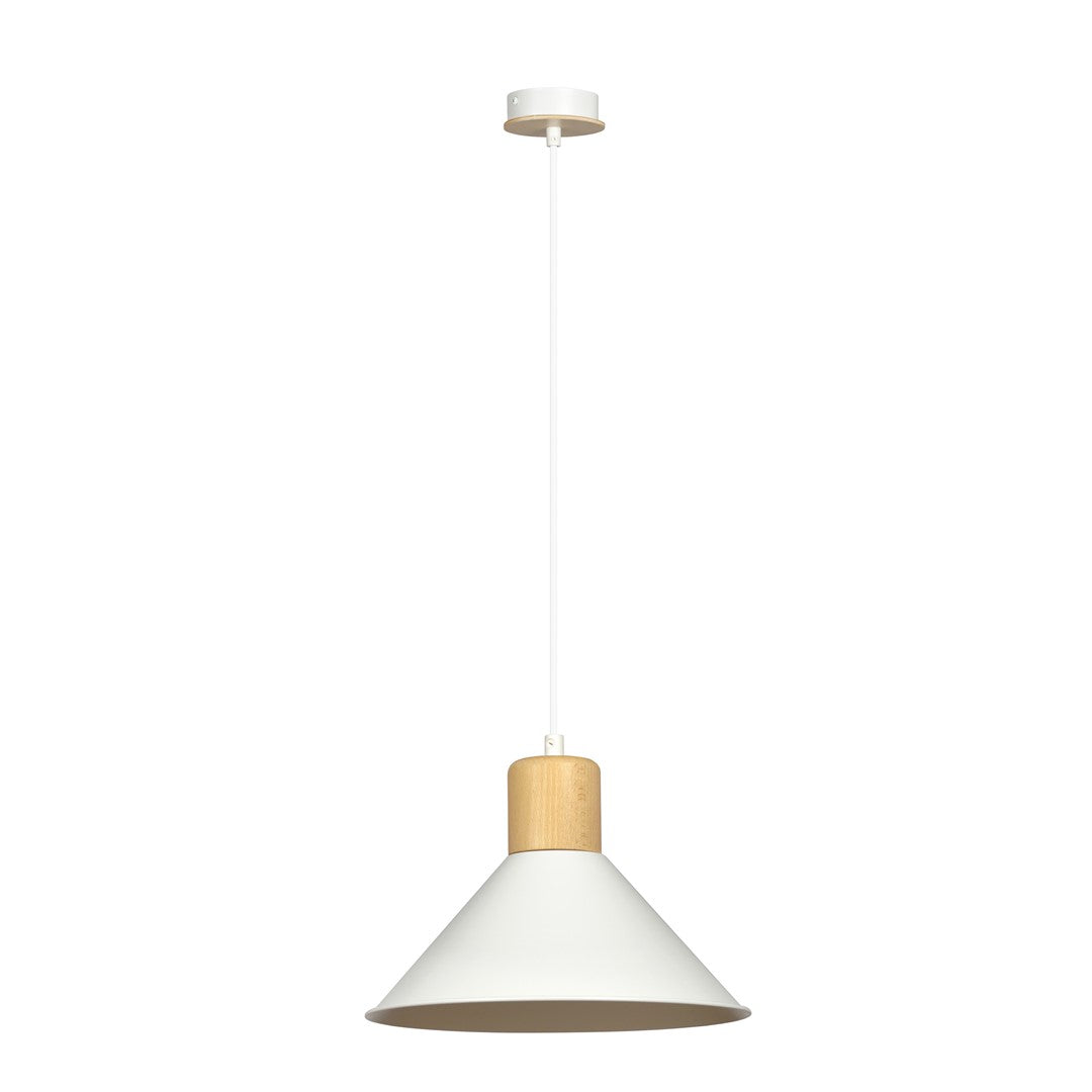Lampa suspendata conica alba cu accente de lemn Rowen
