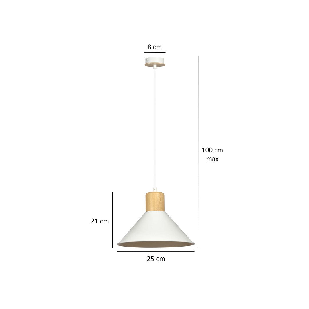 Lampa suspendata conica alba cu accente de lemn Rowen