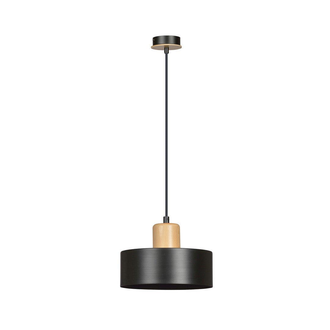 Lampa suspendata minimalista neagra cu accente de lemn Torin