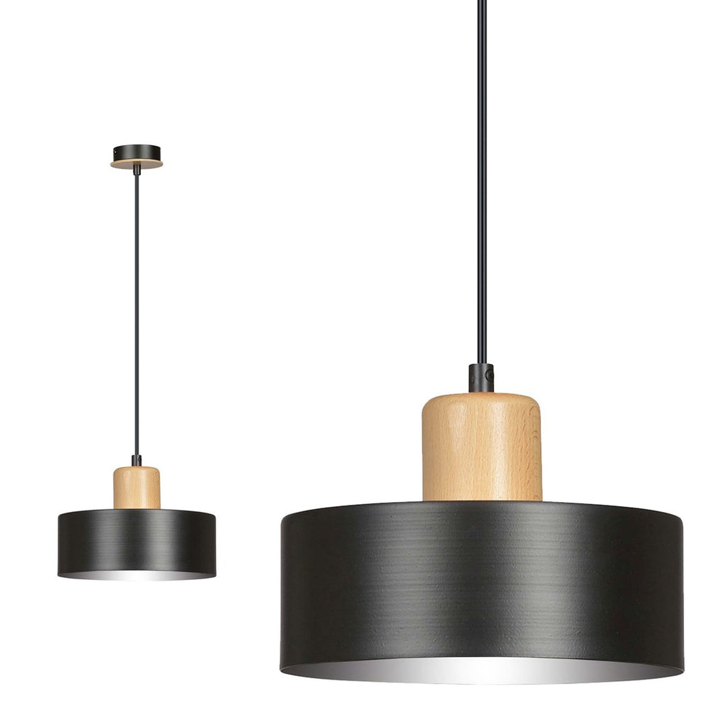 Lampa suspendata minimalista neagra cu accente de lemn Torin