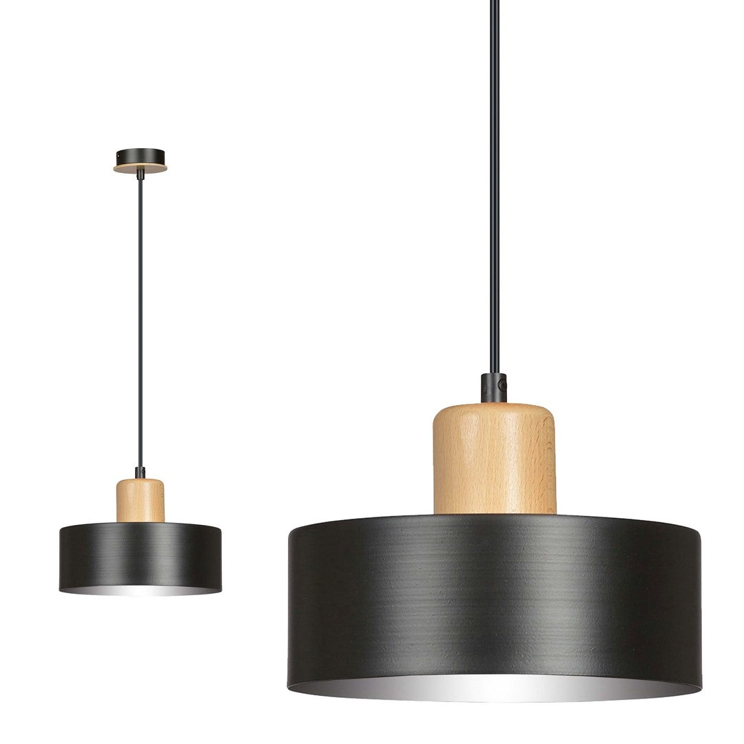 Lampa suspendata minimalista neagra cu accente de lemn Torin