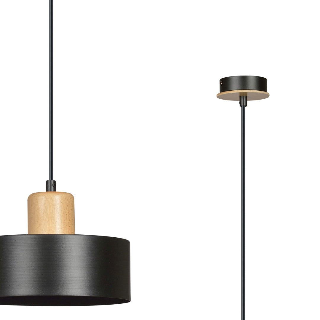 Lampa suspendata minimalista neagra cu accente de lemn Torin