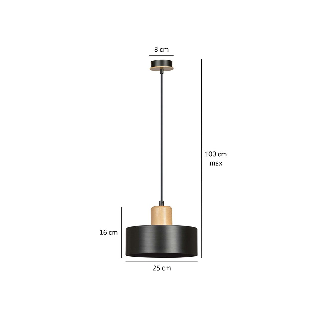 Lampa suspendata minimalista neagra cu accente de lemn Torin