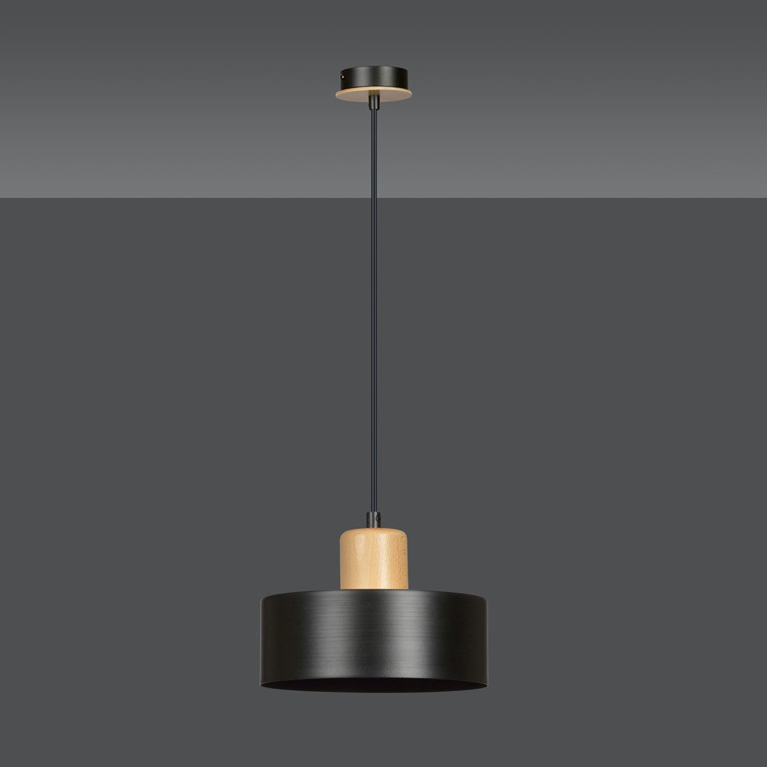 Lampa suspendata minimalista neagra cu accente de lemn Torin