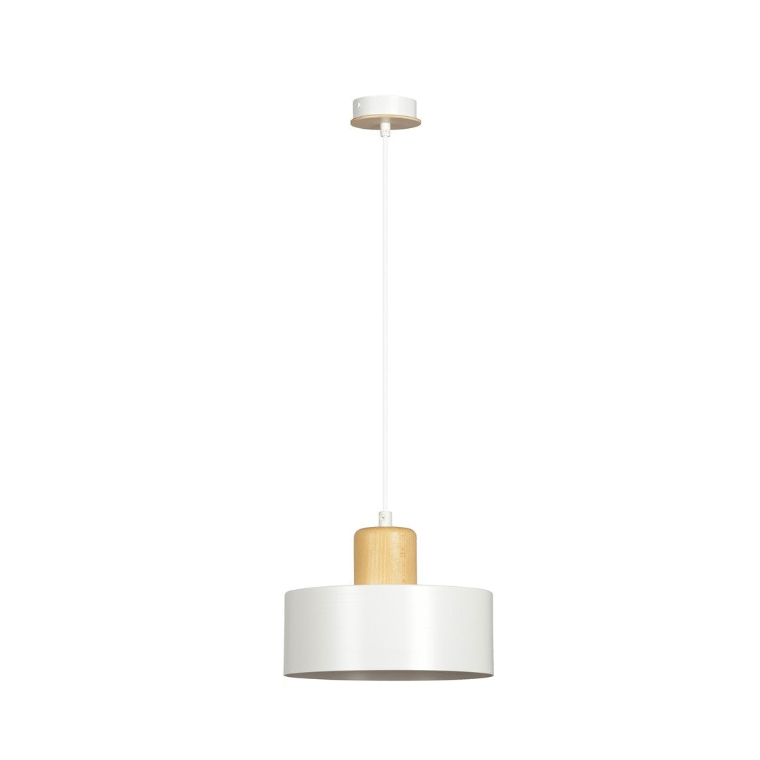 Lampa suspendata minimalista alba cu accente de lemn Torin