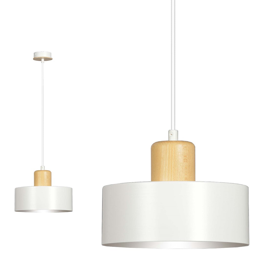 Lampa suspendata minimalista alba cu accente de lemn Torin